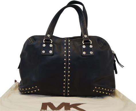 michael kors astor leather shoulder bag black|Michael Kors studded handbag.